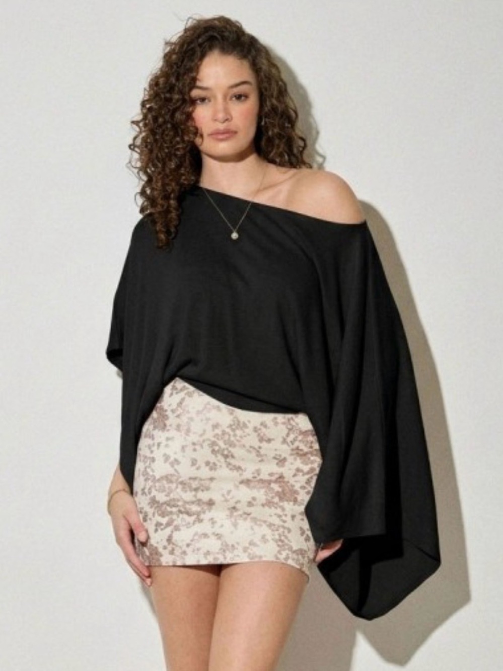 A558. Off-Shoulder Black Draped Women's Top - Contemporary Minimal